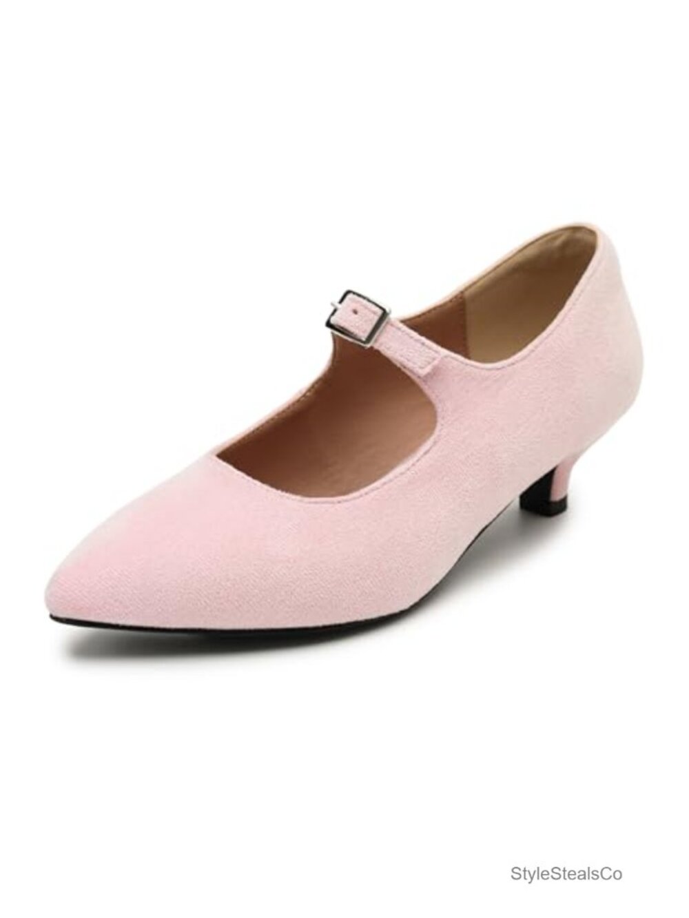 Women's Kitten Heel Pumps Pointed Toe Mary Jane Dress Shoes Faux Suede